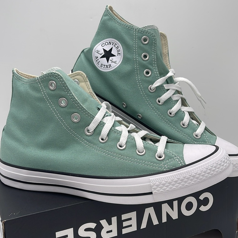 Converse Men’s High Tops in Mint Green Chuck Taylor All Star Canvas Sneakers - Picture 7 of 16